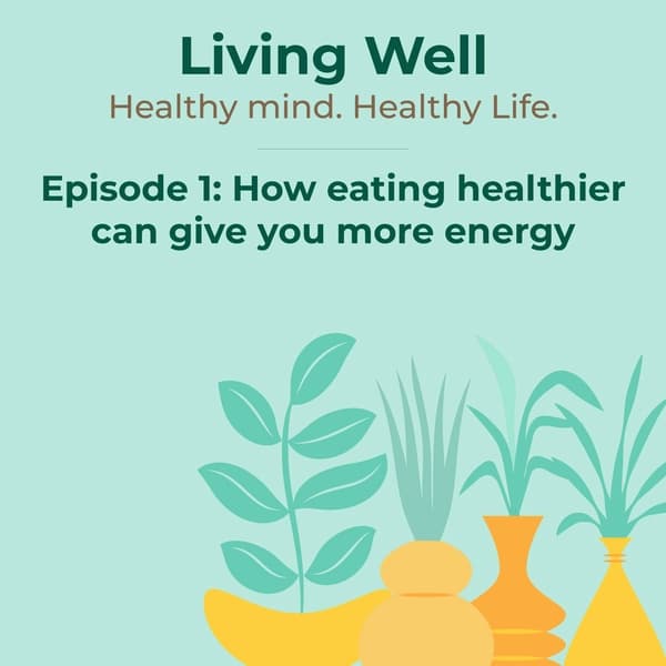 This cover template is perfect for a podcast about wellness or health. It features a clean and modern design, surrounded by greenery. In addition, the podcast's title gets prominently displayed in a bold font, and the subtitle is in a smaller font beneath it. Finally, the episode's description is in a clear and bolded font.